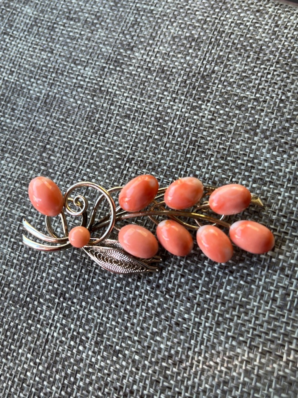 Vintage Coral FX  Floral Spray Brooch in Gold Tone